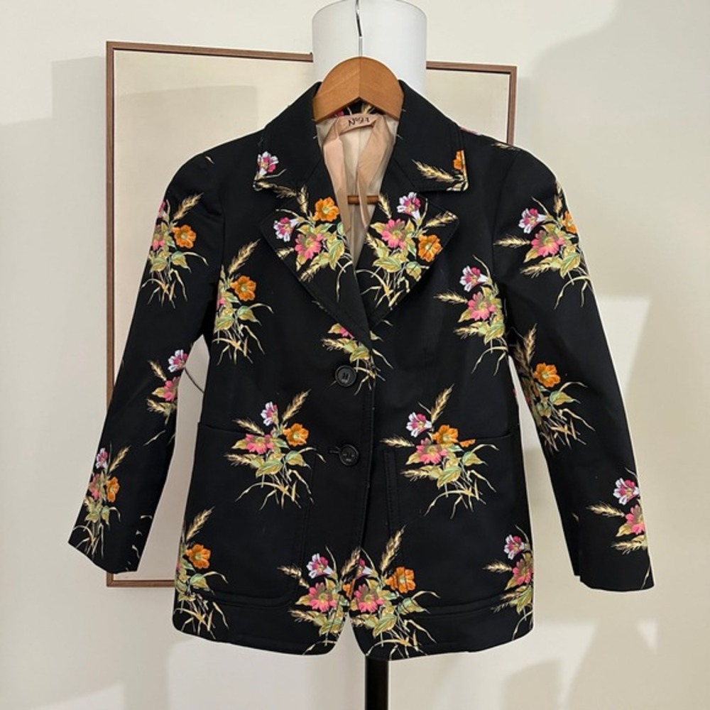 No. 21 Floral Print Cotton Blend Blazer Black| Multi Color Floral‎ Print Size 38